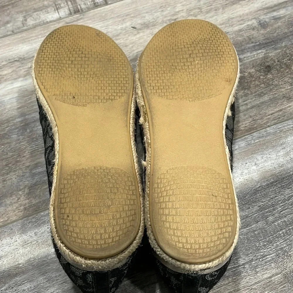 Stuart Weitzman Meshuga black lace espadrille flats